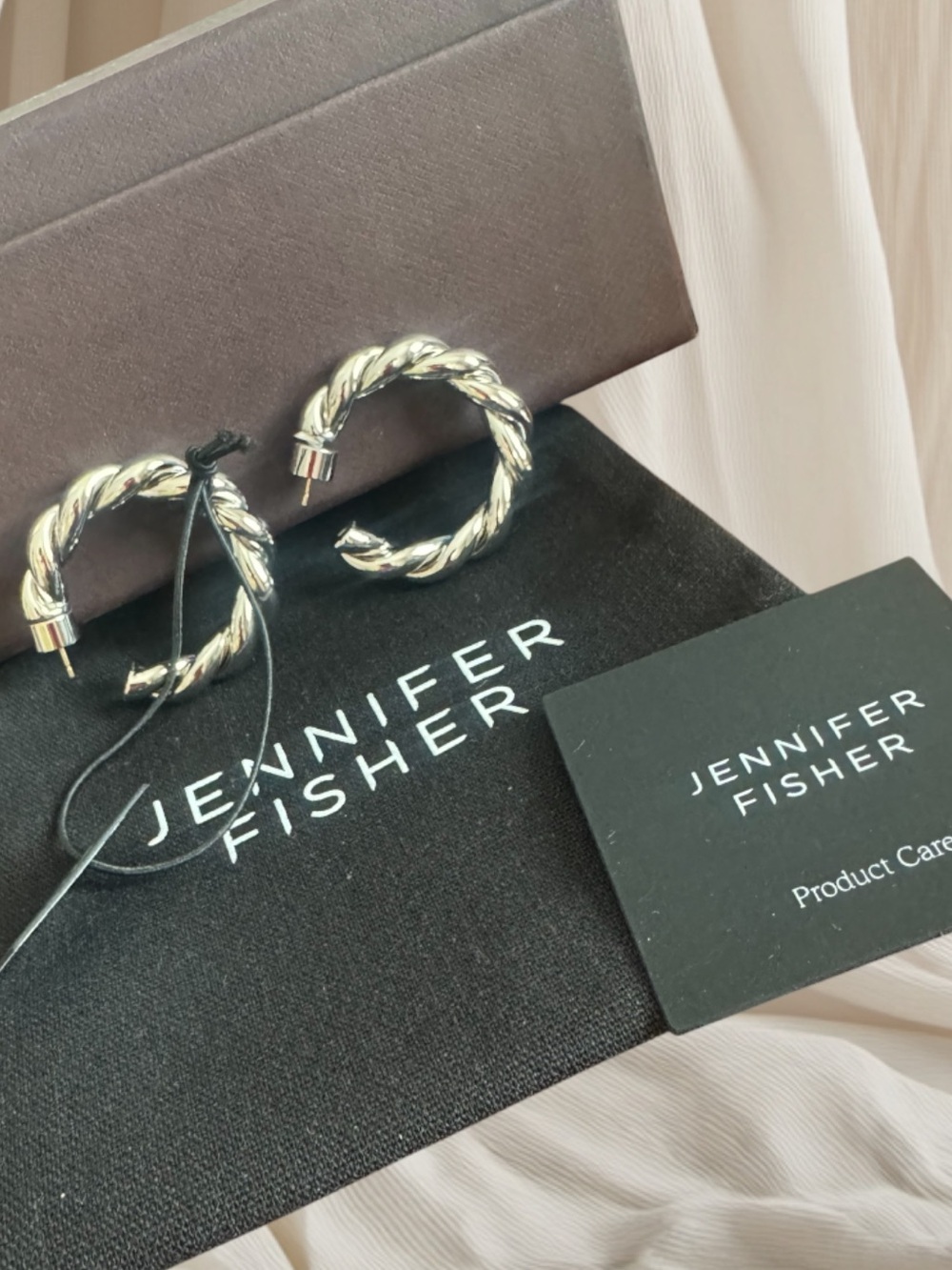 JENNIFER FISHER SILVER TWISTED ROPE HOOP EARRINGS